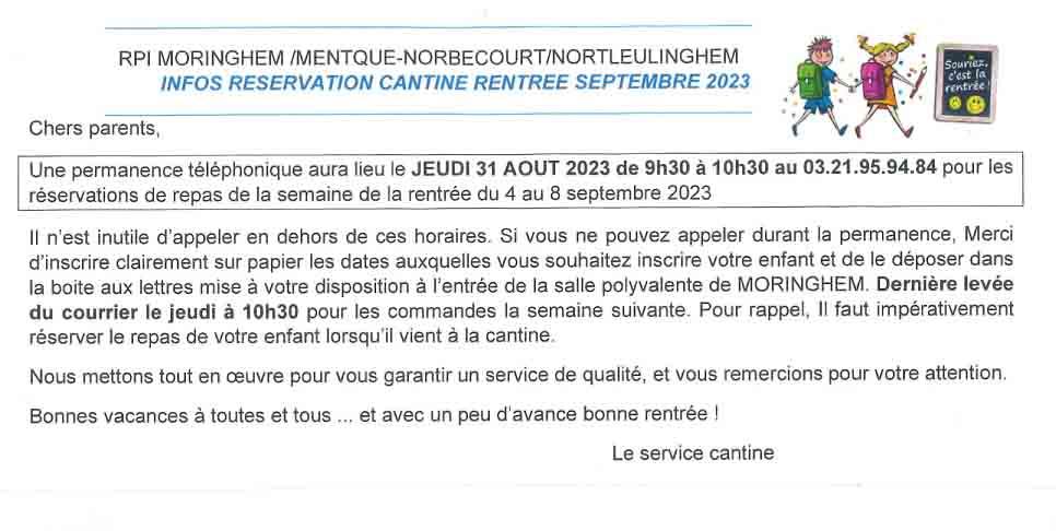 Info reservation cantine